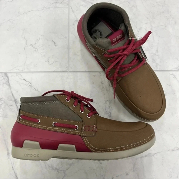 CROCS Men’s Beach Line Boat Chukka Boot Brown & Red Lightweight 10 - Picture 4 of 9